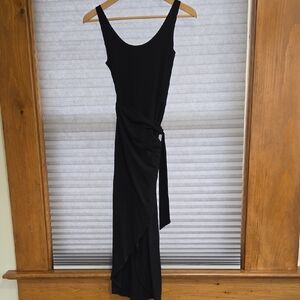 Reformation Black Tie Waist Split Hem Dress